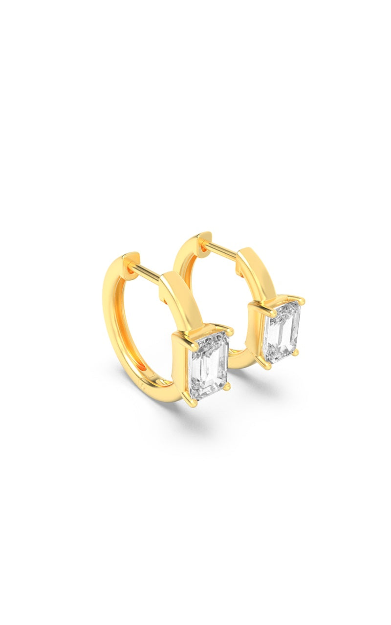 1.5Cttw Emerald Shaped Lab Grown Diamond (F/VS) Solitaire Huggie Earrings in 14K Gold