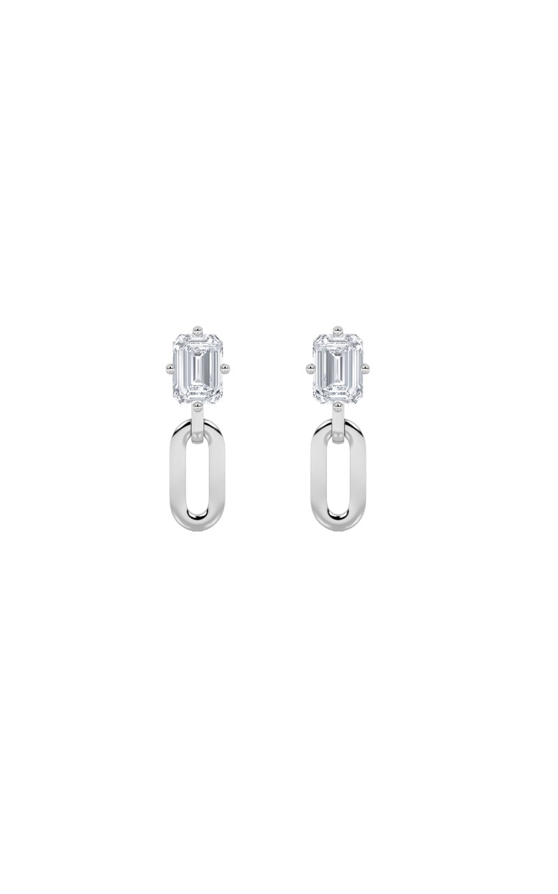 1CTW Emerald Shaped Lab Grown Diamond (F/VS) Paperclip Dangle Earrings in 14K White Gold