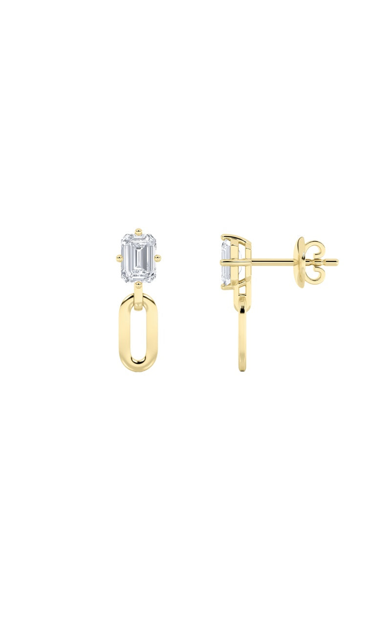 1CTW Emerald Shaped Lab Grown Diamond (F/VS) Paperclip Dangle Earrings in 14K White Gold
