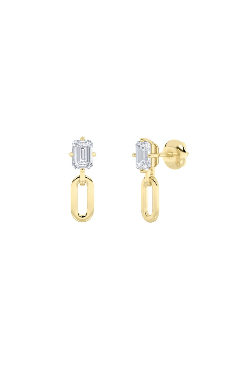 1CTW Emerald Shaped Lab Grown Diamond (F/VS) Paperclip Dangle Earrings in 14K White Gold