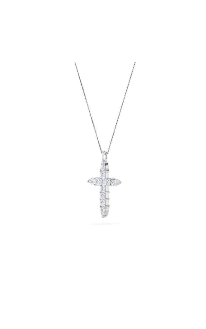 3.5CTW Pear Shaped Lab Grown Diamond (F/VS) Cross Pendant in 14K White Gold
