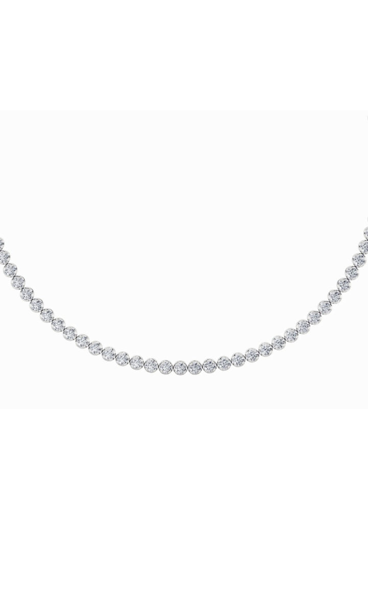 15Cttw Round Shaped Lab Grown Diamond (F/VS) BezelSet Tennis Necklace in 14K White Gold