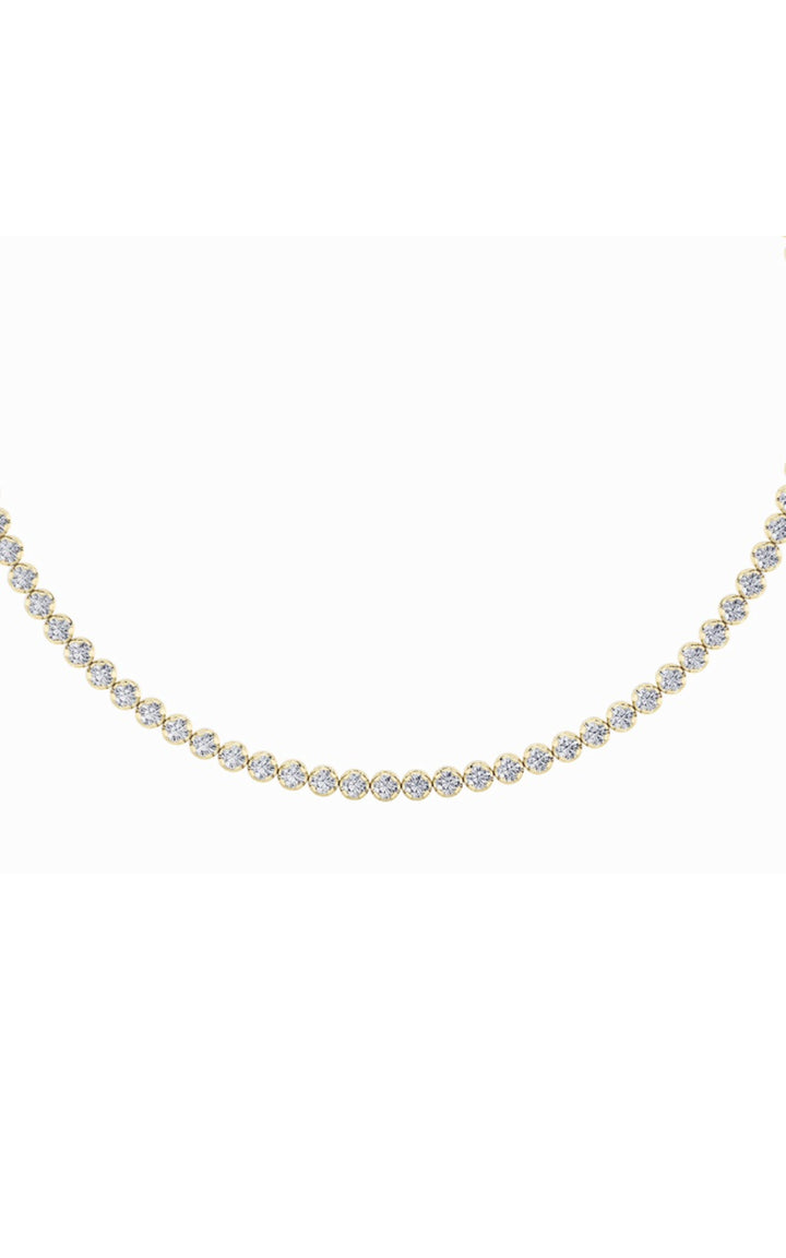 15Cttw Round Shaped Lab Grown Diamond (F/VS) Bezel Set Tennis Necklace in 14K Yellow Gold