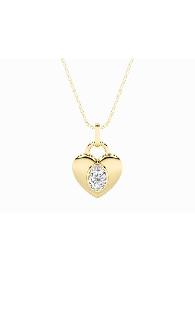1Cttw Oval Shaped Lab Grown Diamond (F/VS) Heart Pendant in 14K  White Gold