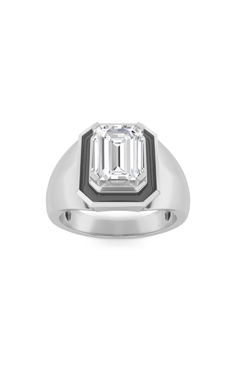 3Cttw Emerald Shaped Lab Grown Diamond (F/VS) MensRing in 14K Gold