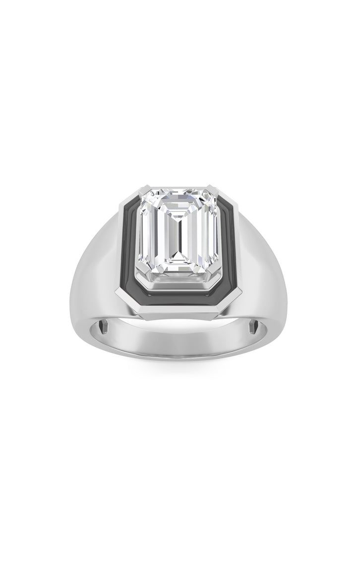 3Cttw Emerald Shaped Lab Grown Diamond (F/VS) Mens Ring in 14K White Gold