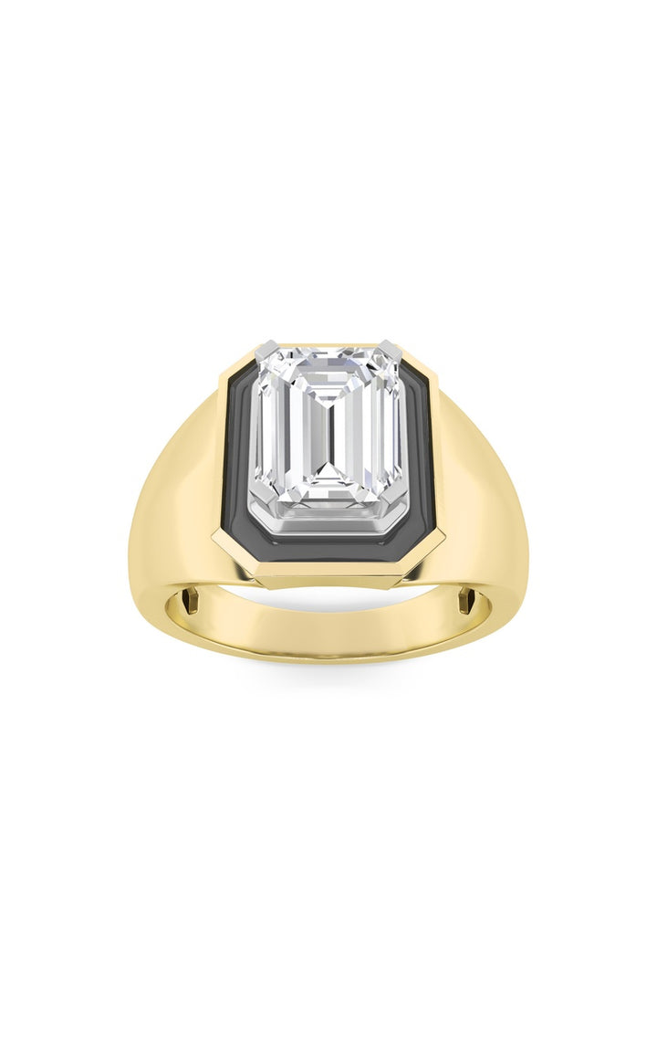 3Cttw Emerald Shaped Lab Grown Diamond (F/VS) Mens Ring in 14K White Gold