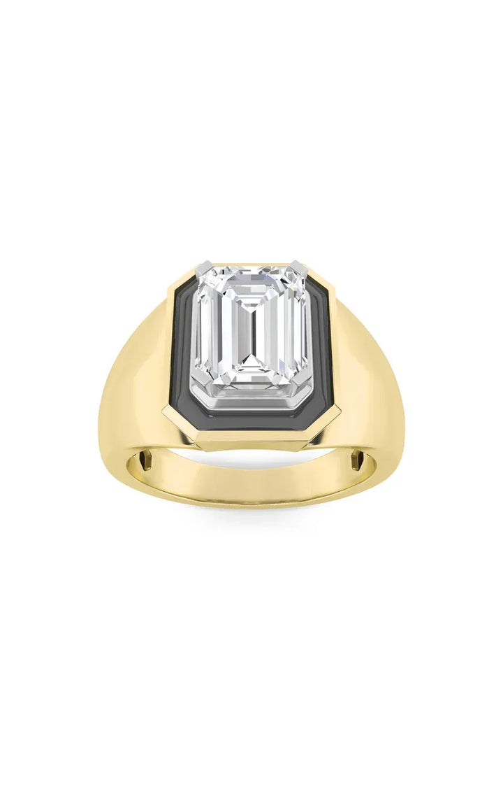 3Cttw Emerald Shaped Lab Grown Diamond (F/VS) Mens Ring in 14K Yellow Gold
