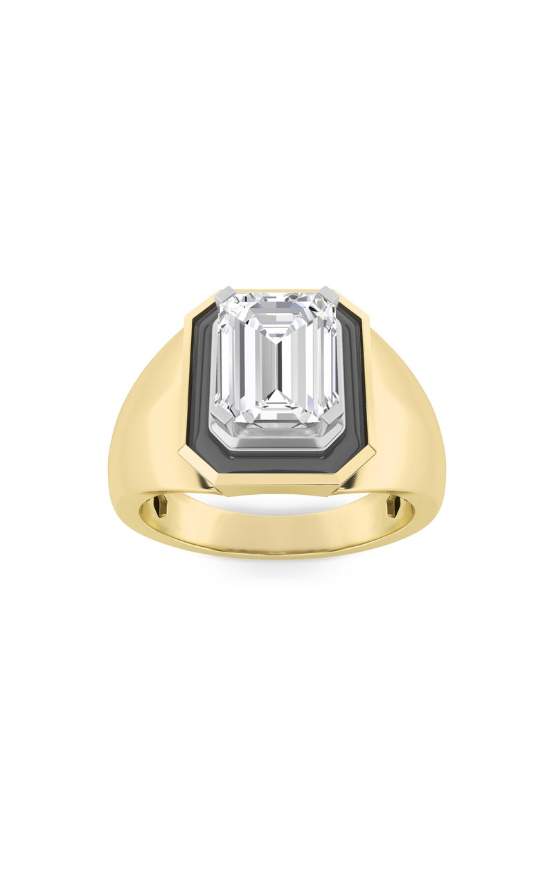 3CTW Emerald Shaped Lab Grown Diamond (F/VS) Mens Ring in 14K Gold
