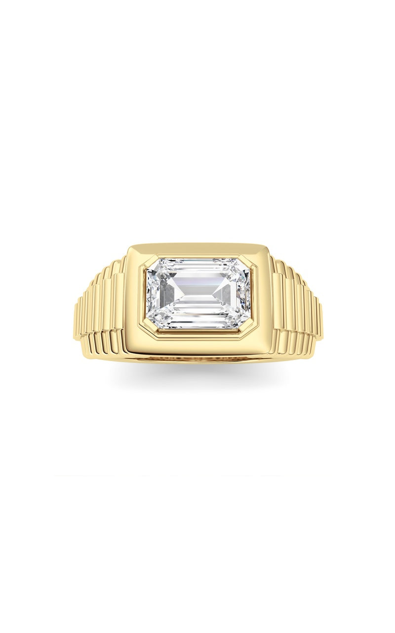 2.5Cttw Emerald Shaped Lab Grown Diamond (F/VS) Mens Ring in 14K Gold