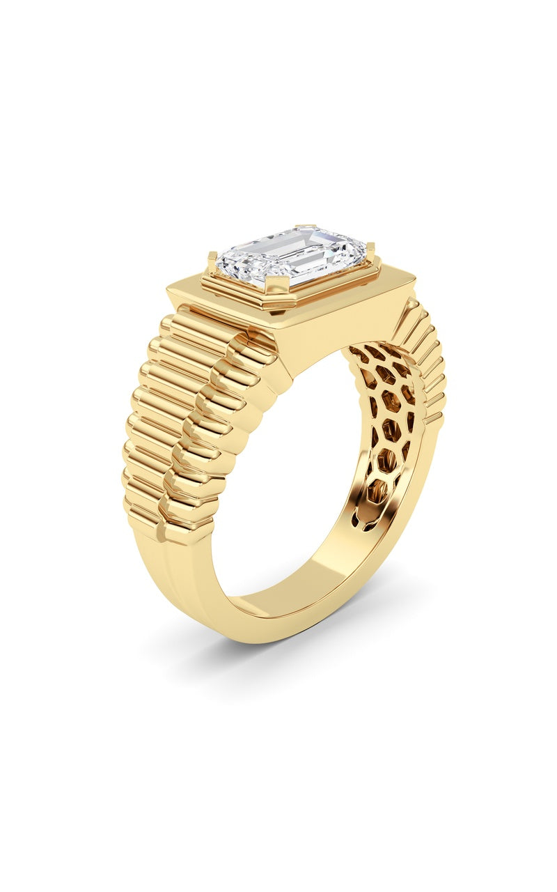2.5Cttw Emerald Shaped Lab Grown Diamond (F/VS) Mens Ring in 14K Yellow Gold