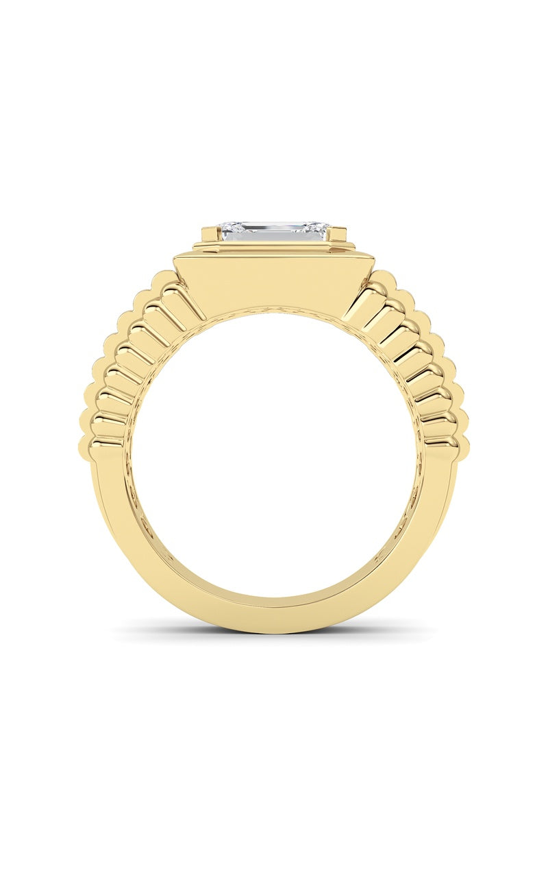 2.5Cttw Emerald Shaped Lab Grown Diamond (F/VS) Mens Ring in 14K Yellow Gold