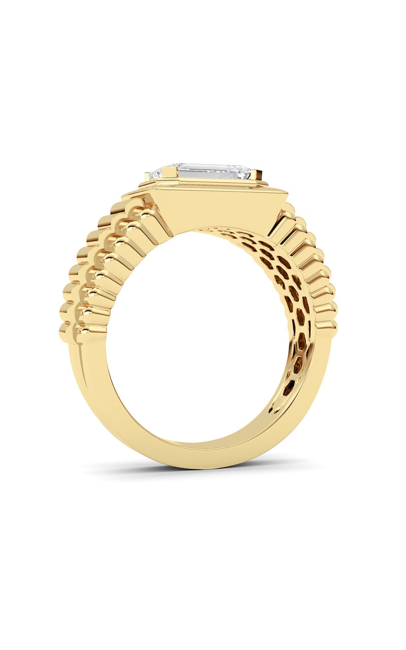 2.5CTW Emerald Shaped Lab Grown Diamond (F/VS) Mens Ring in 14K Gold