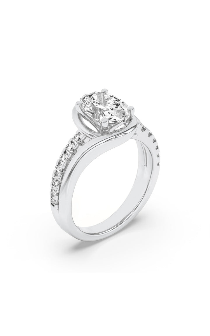 3.5CTW Oval Shaped Lab Grown Diamond (F/VS) Swirl Shank Accented Engagement RING in 14K Gold