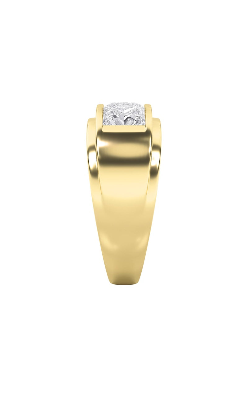 3Cttw Princess Shaped Lab Grown Diamond (F/VS) Three Stone Channel Set Mens Ring in 14K Gold