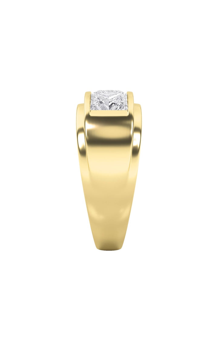 3Cttw Princess Shaped Lab Grown Diamond (F/VS) Three Stone Channel Set Mens Ring in 14K Gold