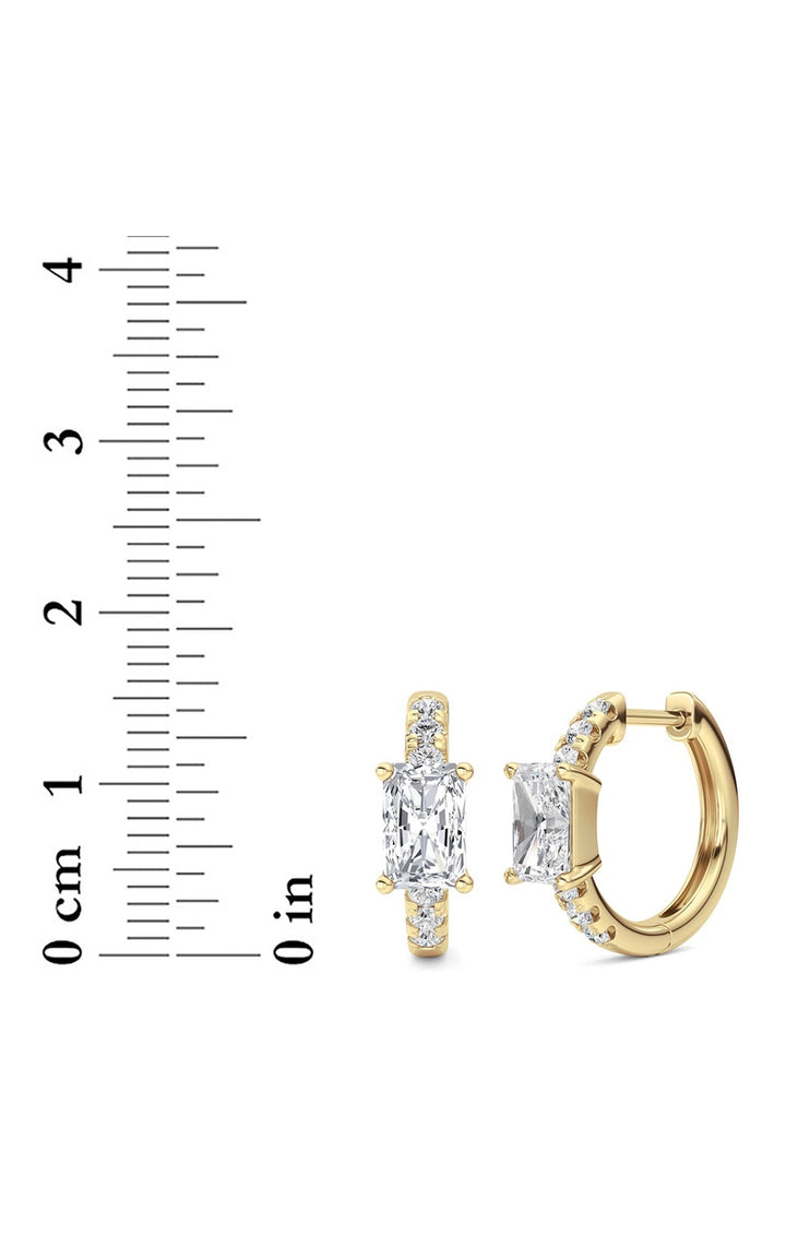 1.5Cttw Radiant Shaped Lab Grown Diamond (G/VS) Solitare Accent Huggie Earrings in 14K Gold