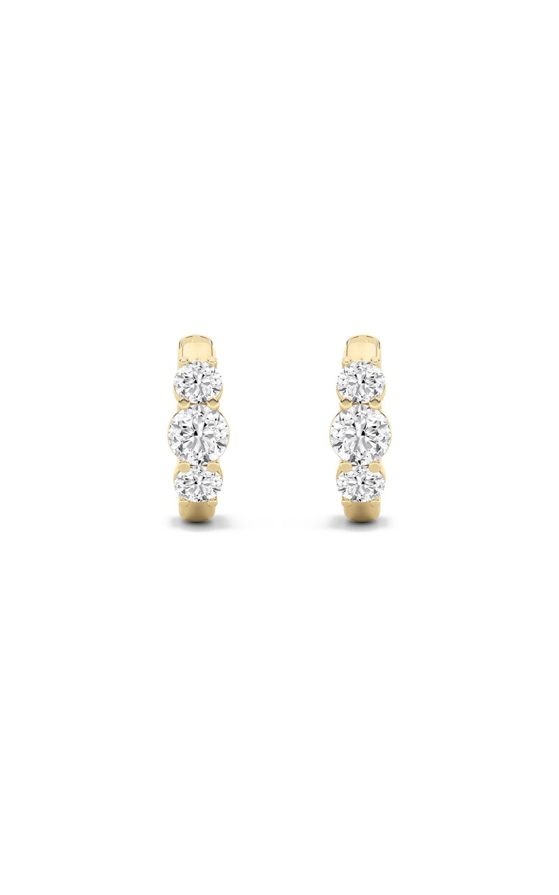 2CTW Round Shaped Lab Grown Diamond (F/VS) Three Stone Huggie Earrings in 10K Gold