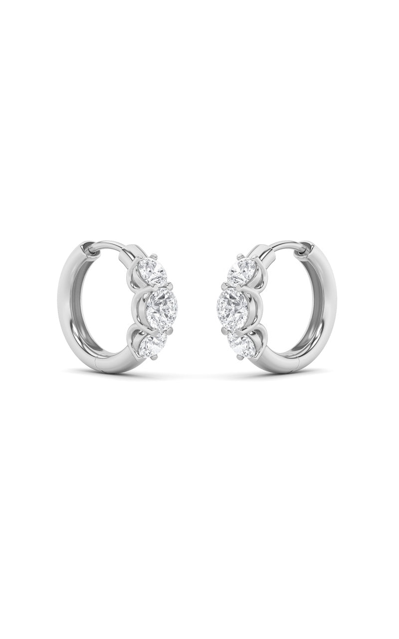 2CTW Round Shaped Lab Grown Diamond (F/VS) Three Stone Huggie Earrings in 10K Gold