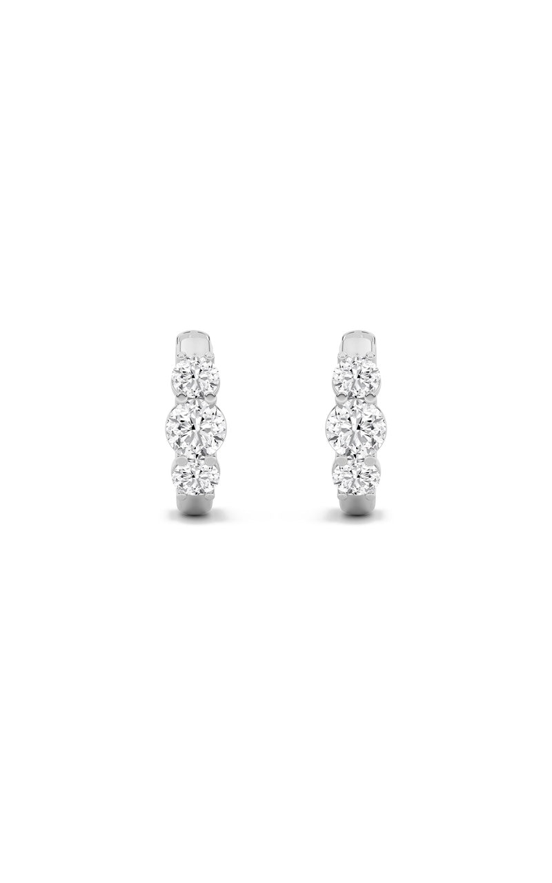 2CTW Round Shaped Lab Grown Diamond (F/VS) Three Stone Huggie Earrings in 10K Gold