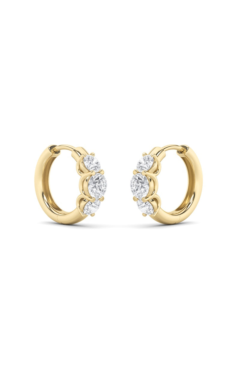 2CTW Round Shaped Lab Grown Diamond (F/VS) Three Stone Huggie Earrings in 10K Gold