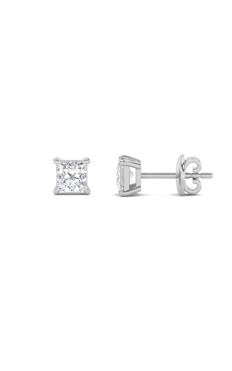 3CTW Princess Shaped Lab Grown Diamond (F/VS) Classic Basket Set Stud Earrings in 14K Gold