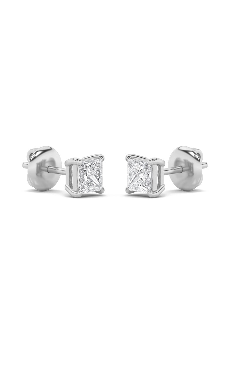 3CTW Princess Shaped Lab Grown Diamond (F/VS) Classic Basket Set Stud Earrings in 14K Gold