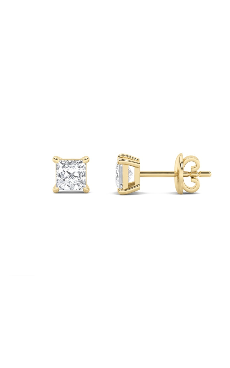 5Cttw Princess Shaped Lab Grown Diamond (F/VS) Classic Basket Set Stud Earrings in 14K Gold