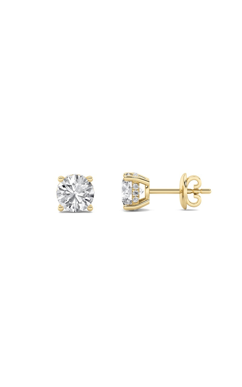 1CTW Round Shaped Lab Grown Diamond (F/VS) Hidden Halo Stud Earrings in 14K Gold