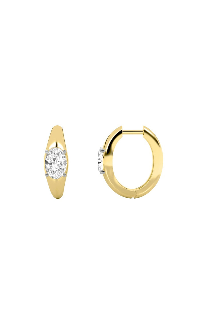 2CTW Oval Shaped Lab Grown Diamond (G/VS) Huggie Earrings in 10K Gold