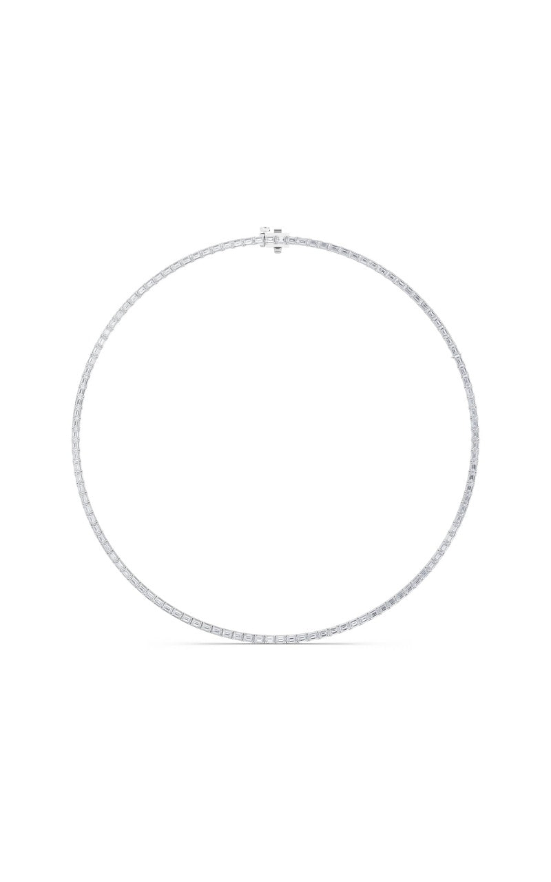29CTW Emerald Shaped Lab Grown Diamond Tennis Necklace in 14K Gold (F/VS)