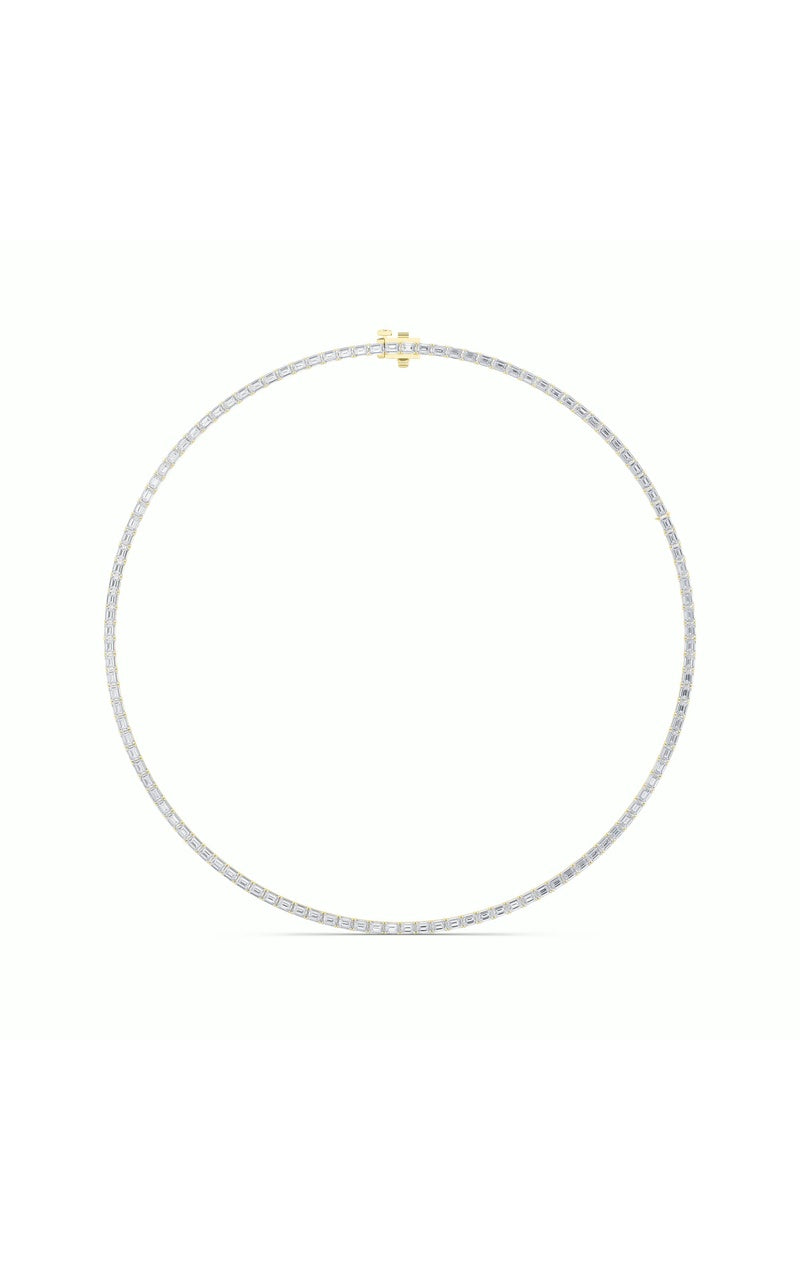 29CTW Emerald Shaped Lab Grown Diamond Tennis Necklace in 14K Gold (F/VS)