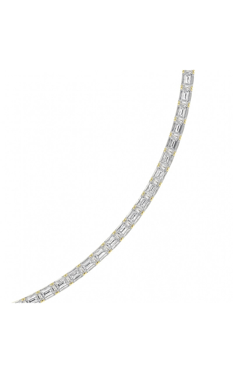 29CTW Emerald Shaped Lab Grown Diamond Tennis Necklace in 14K Gold (F/VS)