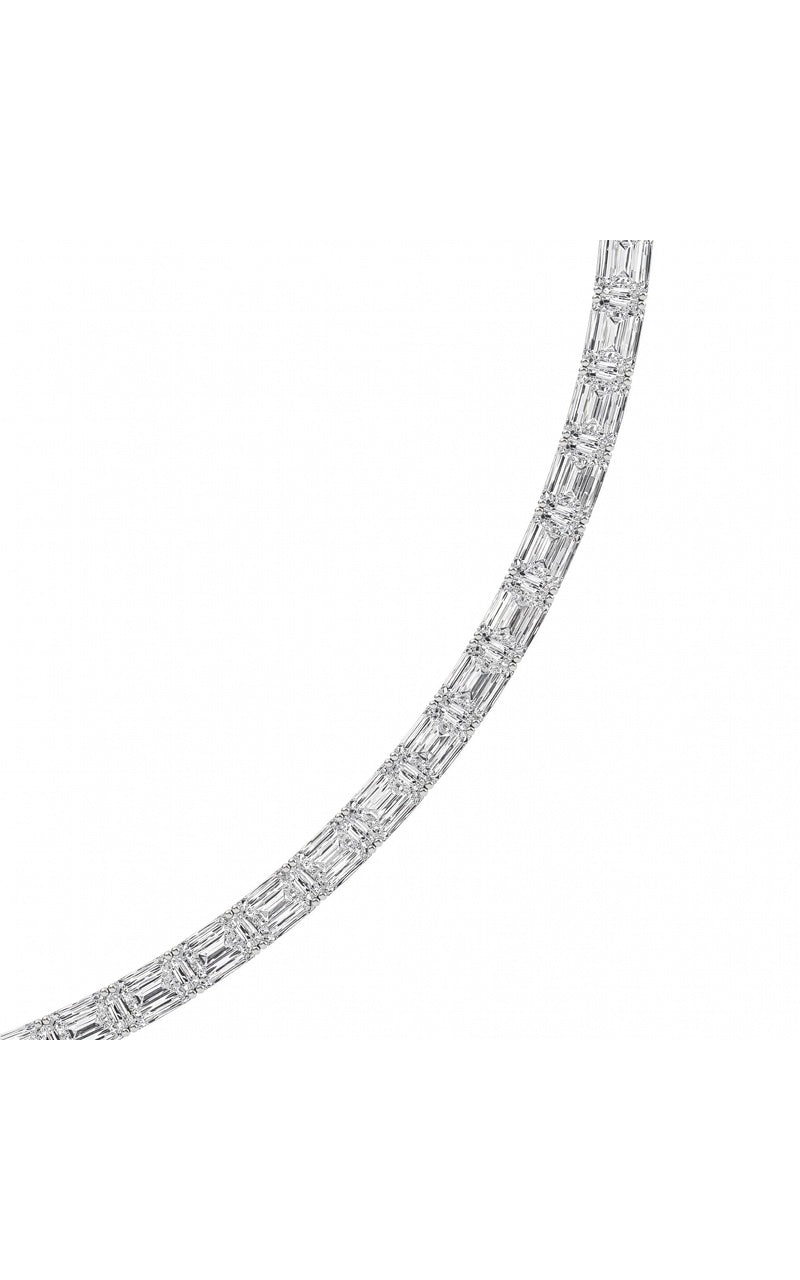 40CTW Emerald Shaped Lab Grown Diamond Tennis Necklace in 14K Gold (F/VS)