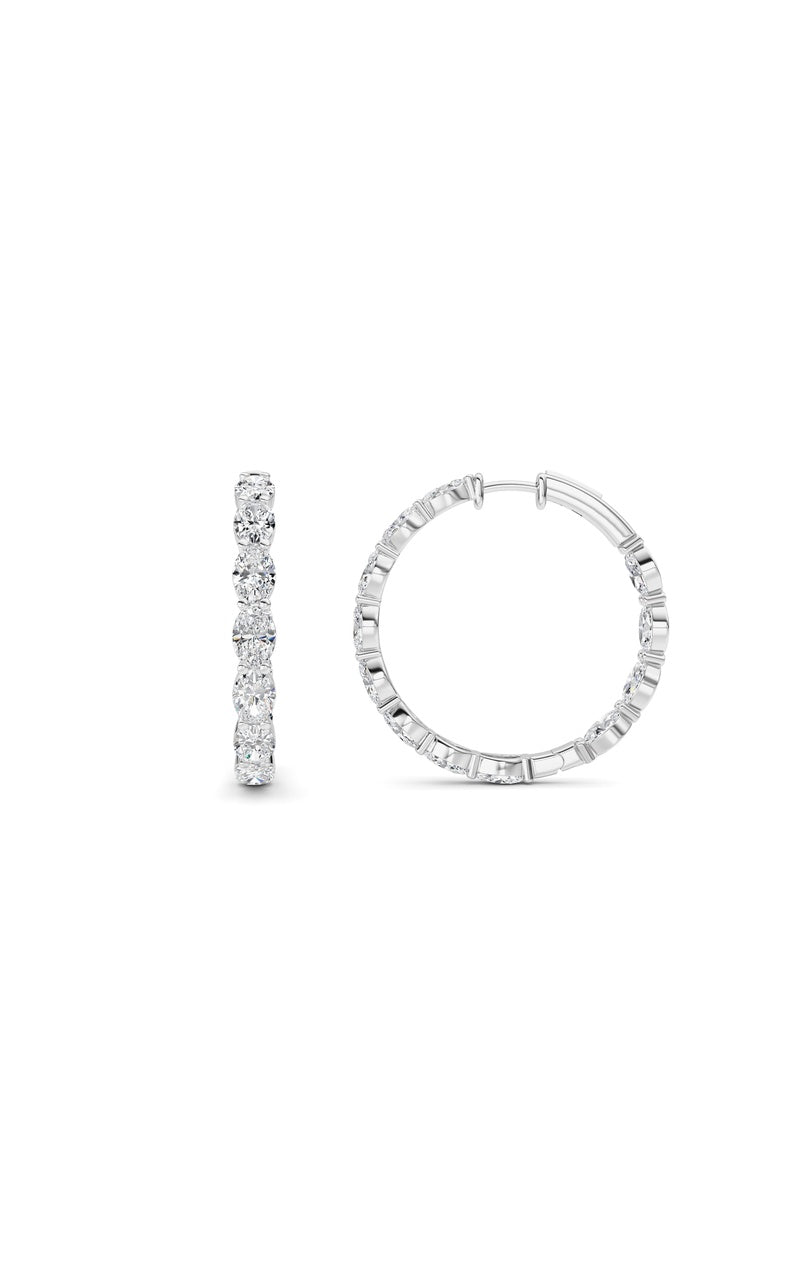 10CTW Oval Shaped Lab Grown Diamond (F/VS) Inside Out Hoop Earrings in 14K White Gold
