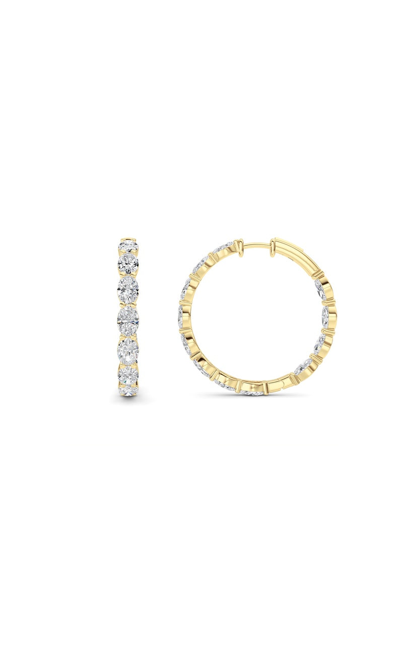 10CTW Oval Shaped Lab Grown Diamond (F/VS) Inside Out Hoop Earrings in 14K White Gold