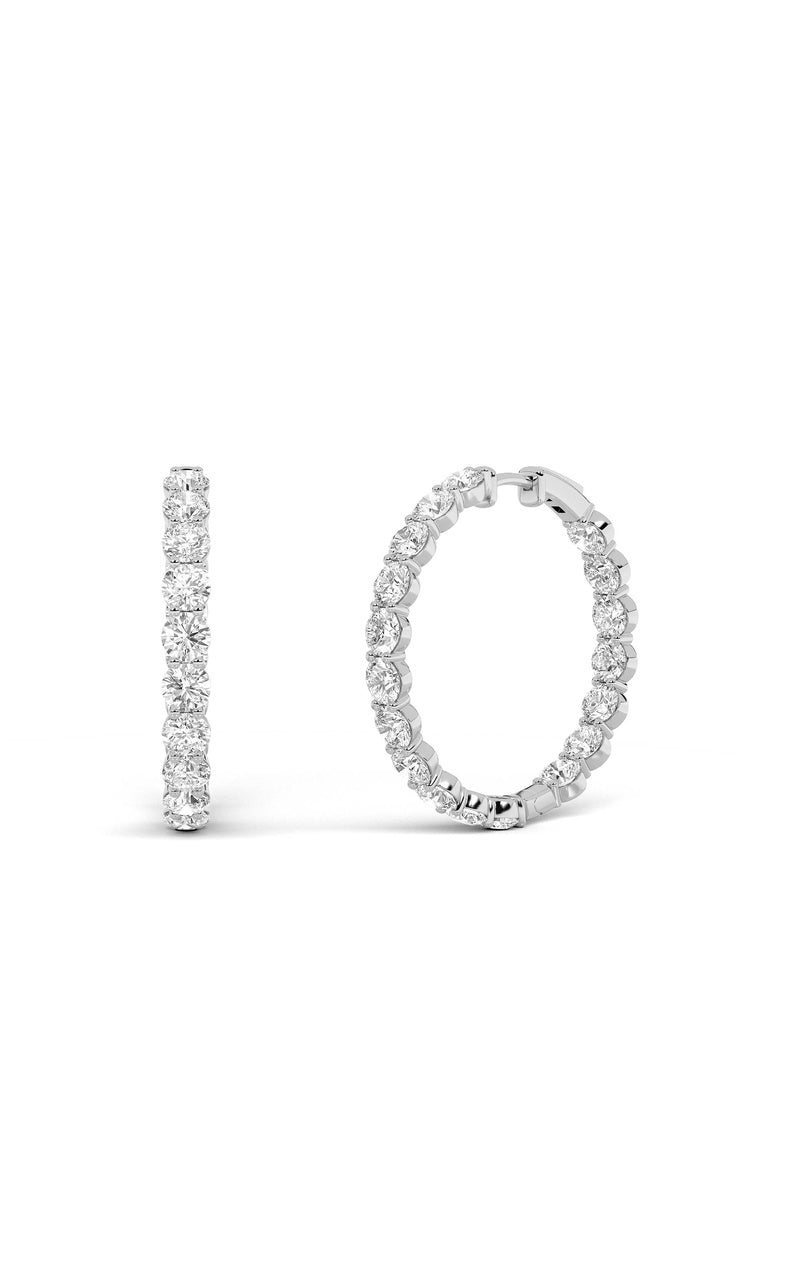10CTW Round Shaped Lab Grown Diamond Inside Out Hoop Earrings in 14K Gold (F/VS)