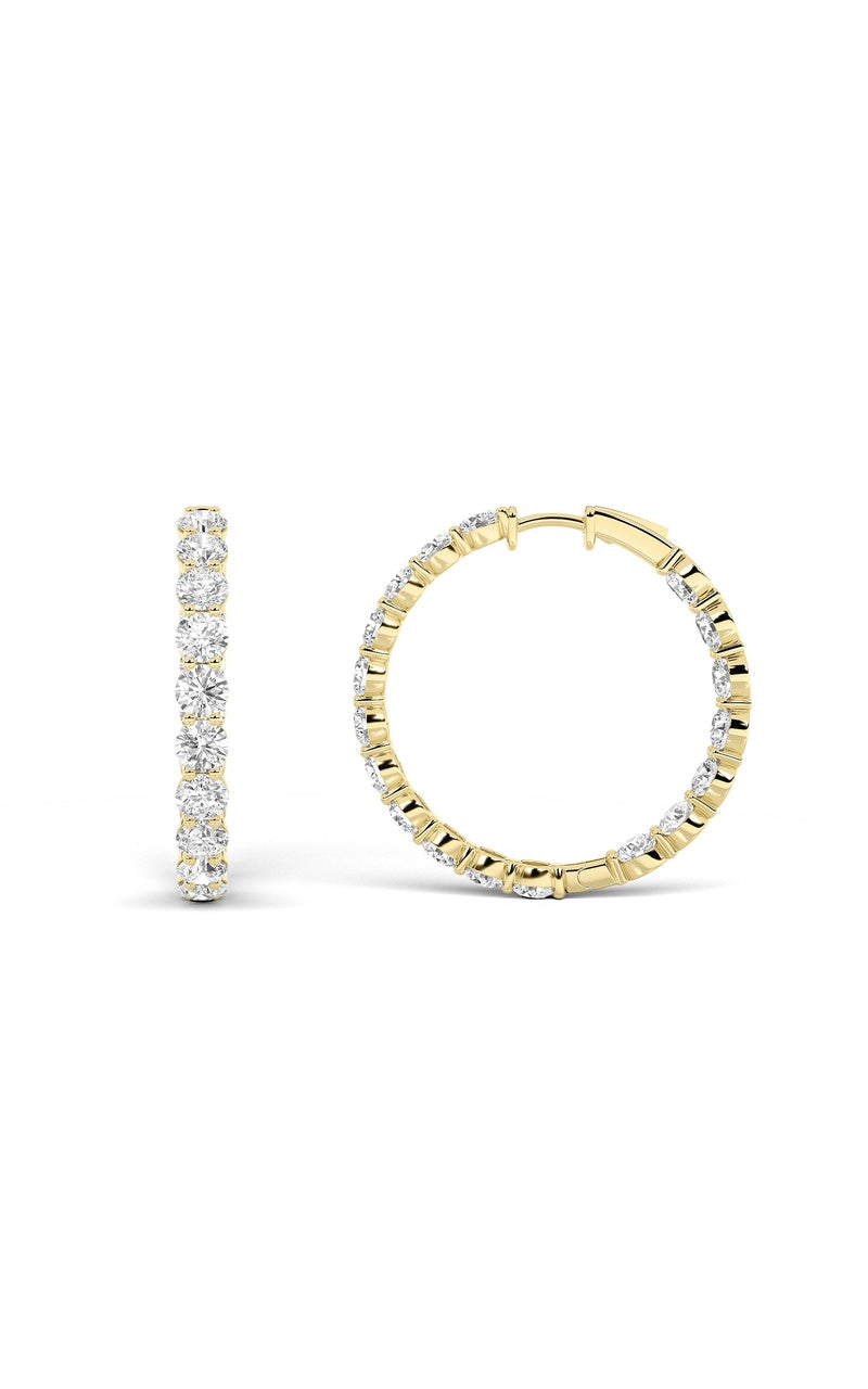 10Cttw Round Shaped Lab Grown Diamond Inside Out Hoop Earrings in 14K Gold (F/VS)