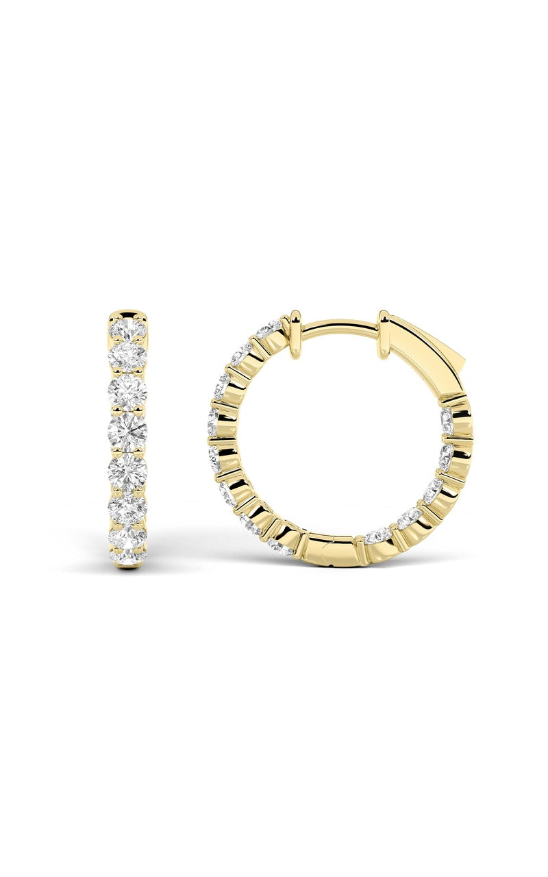 7CTW Round Shaped Lab Grown Diamond Inside Out Hoop Earrings in 14K Gold (F/VS)