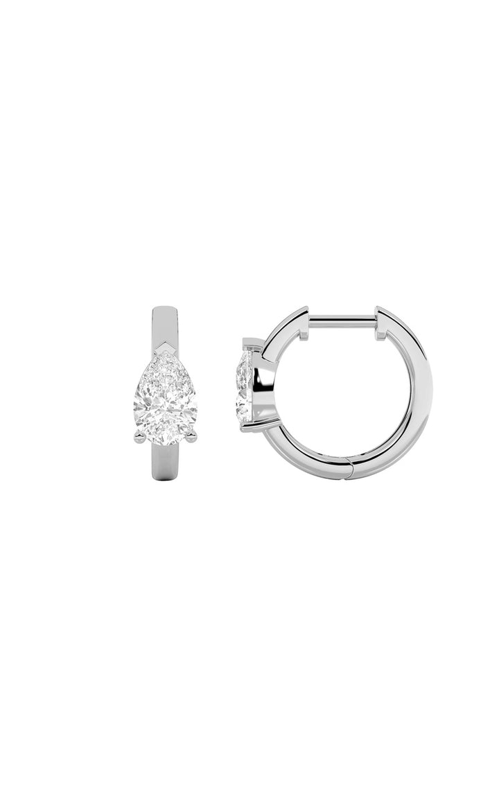 1.5CTW Pear Shaped Lab Grown Diamond (F/VS) Solitaire Huggie Earrings in 14K Gold