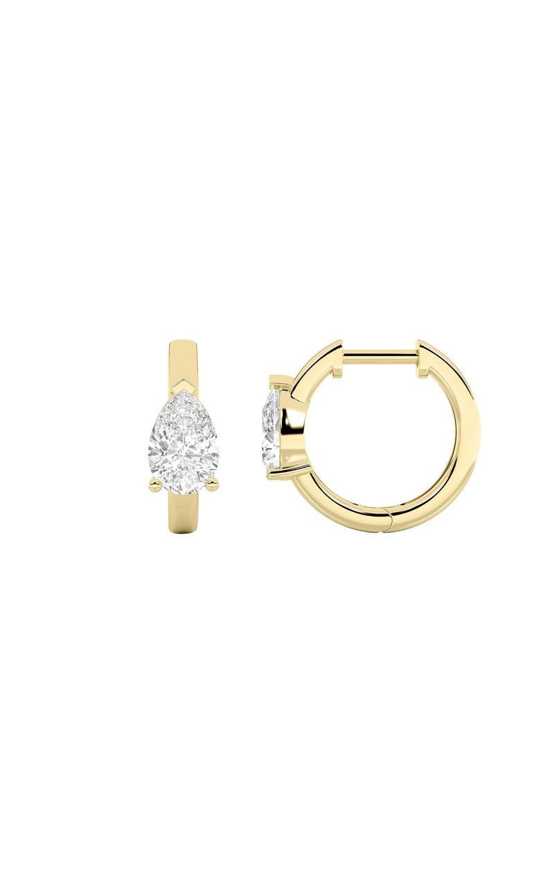 1.5CTW Pear Shaped Lab Grown Diamond (F/VS) Solitaire Huggie Earrings in 14K Gold