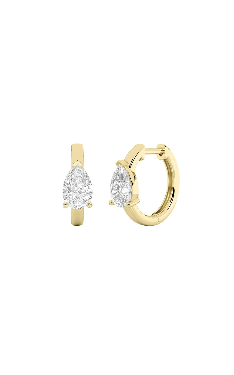 1.5CTW Pear Shaped Lab Grown Diamond (F/VS) Solitaire Huggie Earrings in 14K Gold