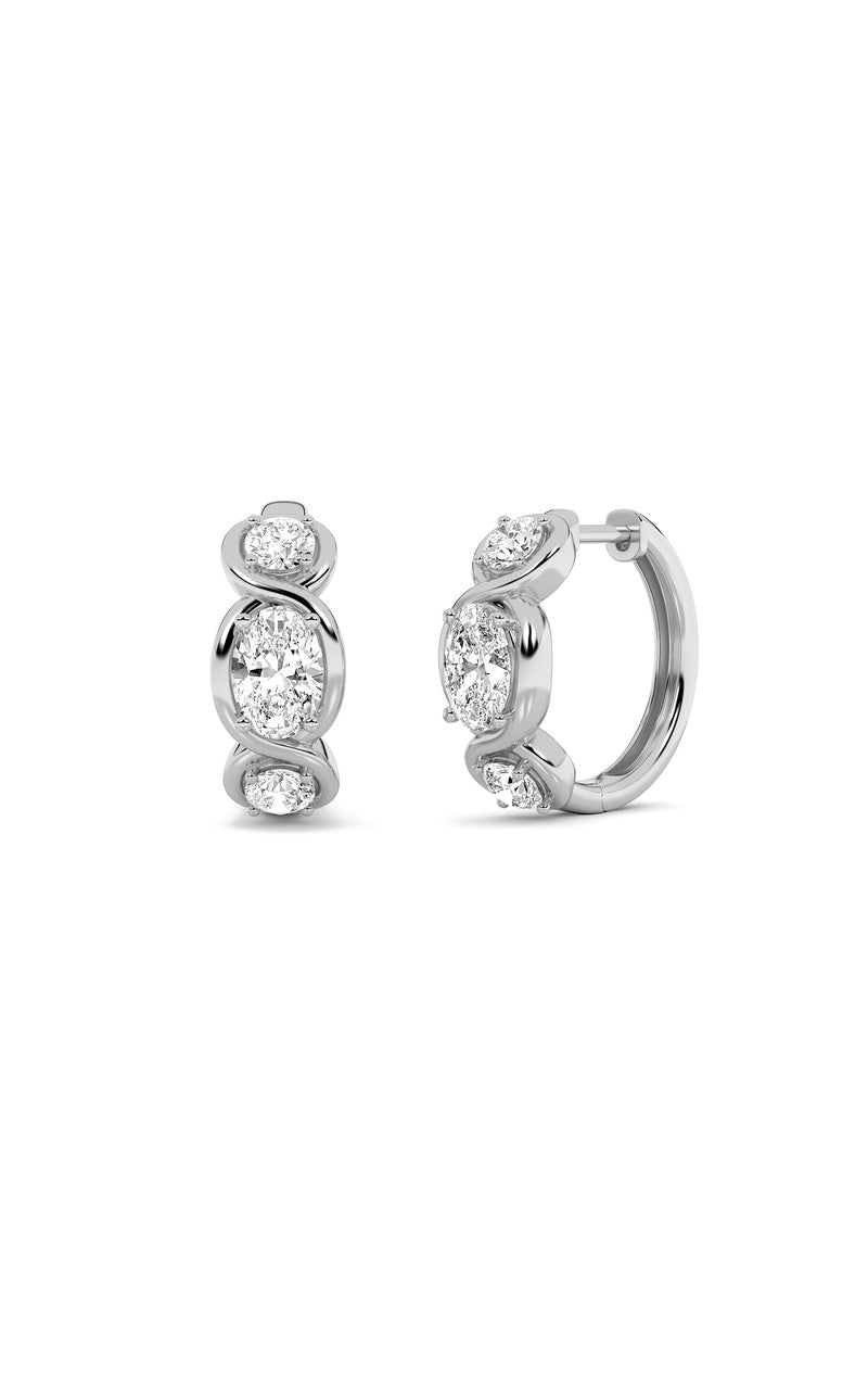 2.5Cttw Oval Shaped Lab Grown Diamond (F/VS) ThreeStone Huggie Earrings in 14K Gold
