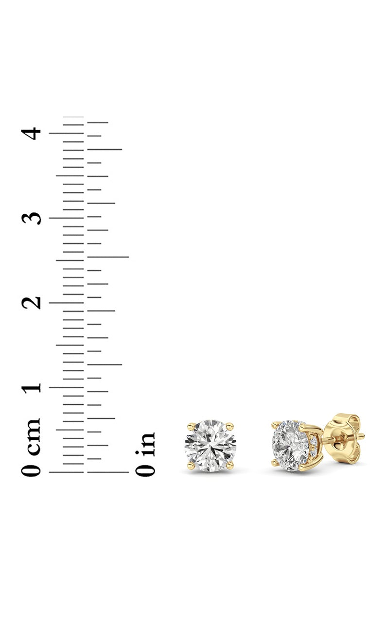 2CTW Round Shaped Lab Grown Diamond (F/VS) Hidden Halo Stud Earrings in 14K Gold