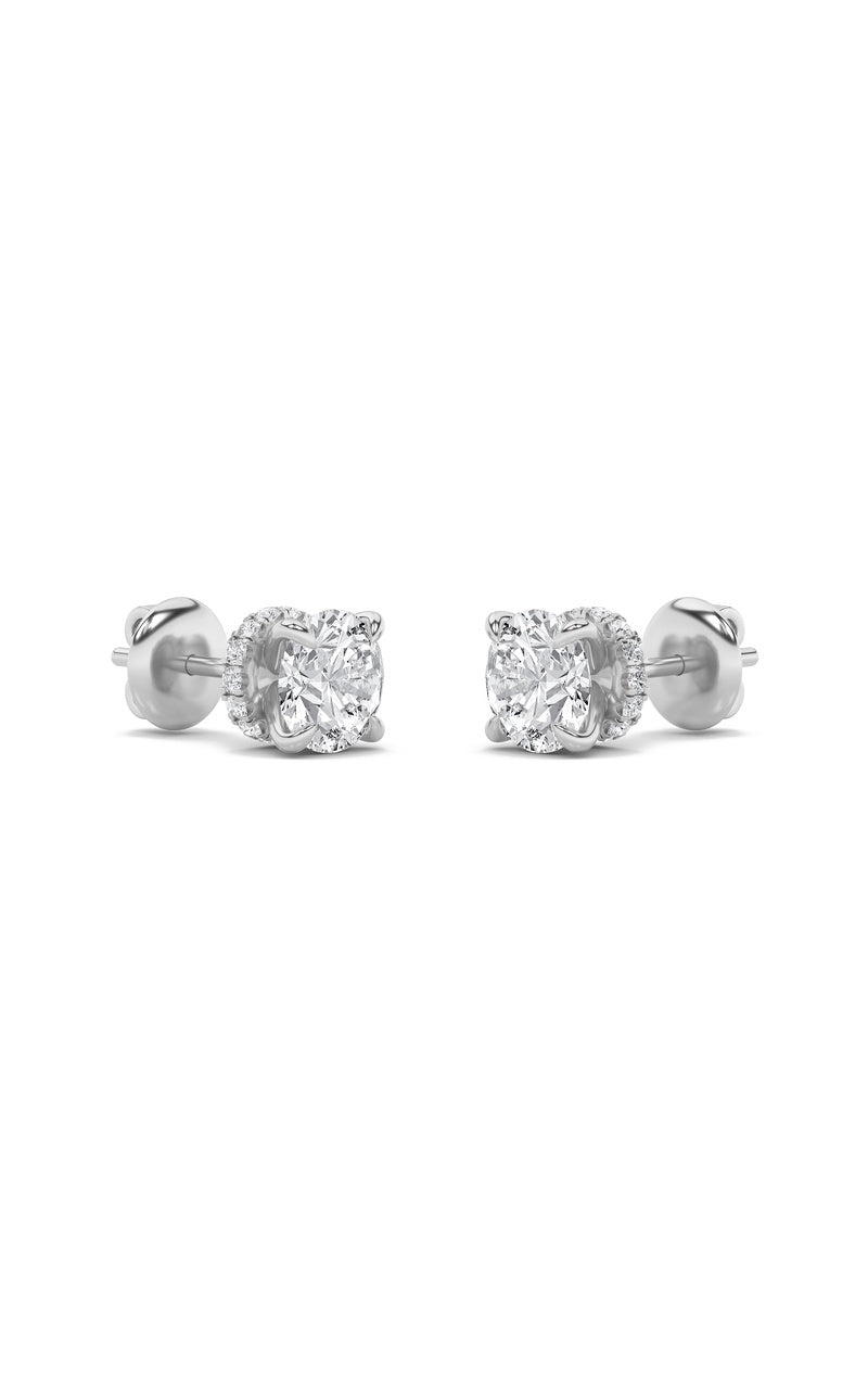 2CTW Round Shaped Lab Grown Diamond (F/VS) Hidden Halo Stud Earrings in 14K Gold