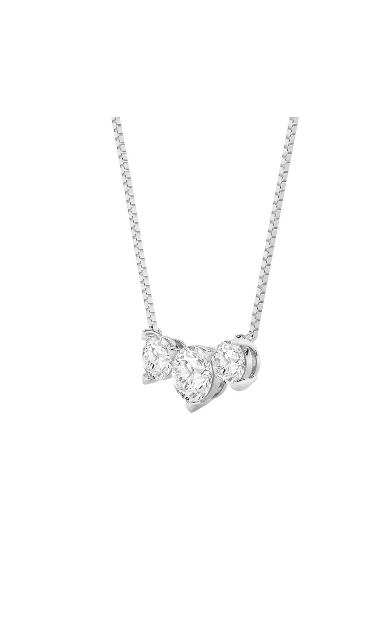 2CTW Round Shaped Lab Grown Diamond (F/VS) Three Stone Necklace in 14K Gold