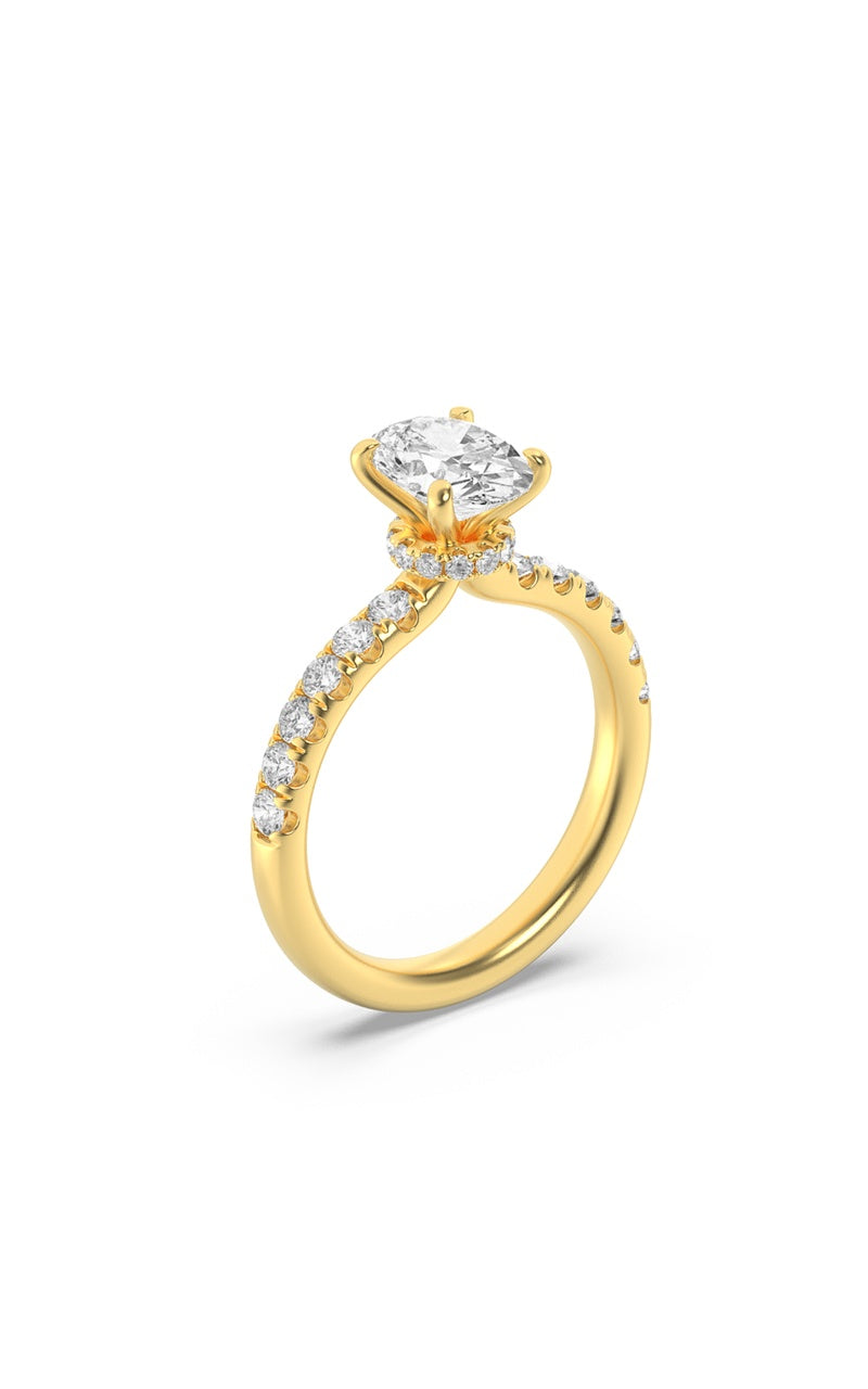 2CTW Oval Shaped Lab Grown Diamond (F/VS) Hidden Halo Accented Ring in 14K Gold