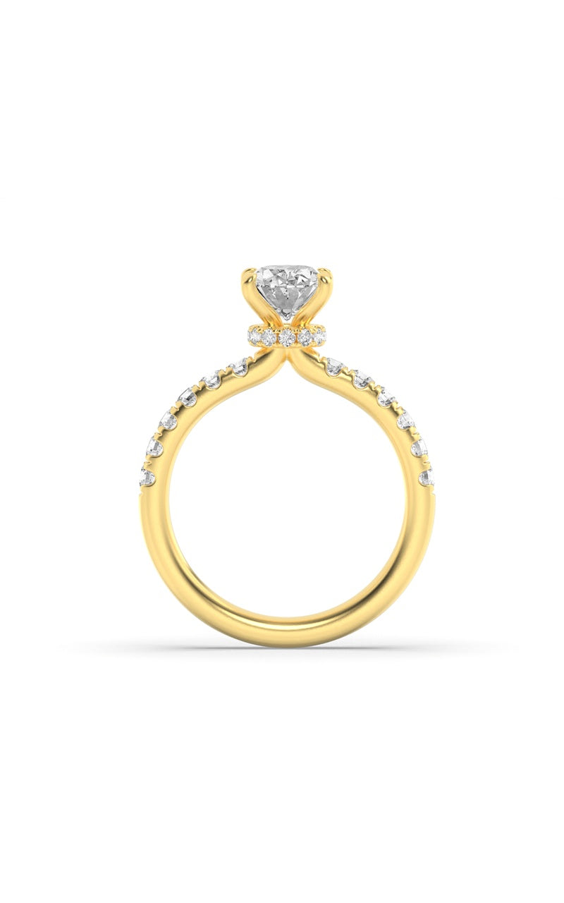 2CTW Oval Shaped Lab Grown Diamond (F/VS) Hidden Halo Accented Ring in 14K Gold