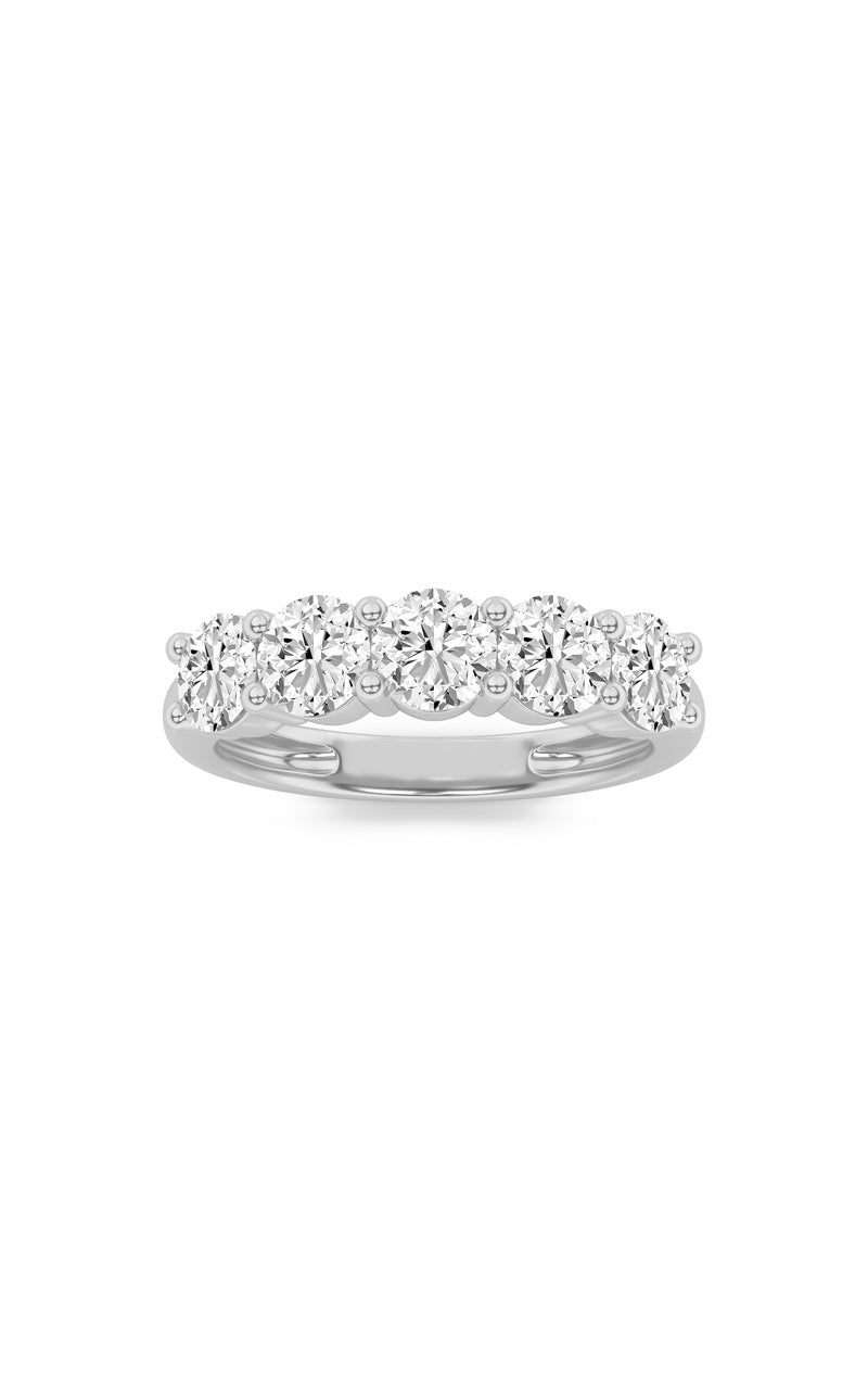 3Cttw Round Shaped Lab Grown Diamond (F/VS) Five Stone Band Ring in 14K White Gold