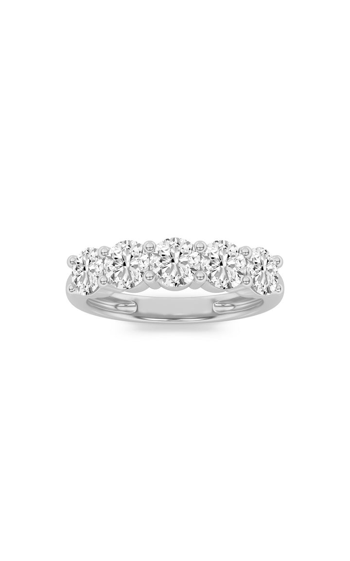 3Cttw Round Shaped Lab Grown Diamond (F/VS) Five Stone Band Ring in 14K White Gold